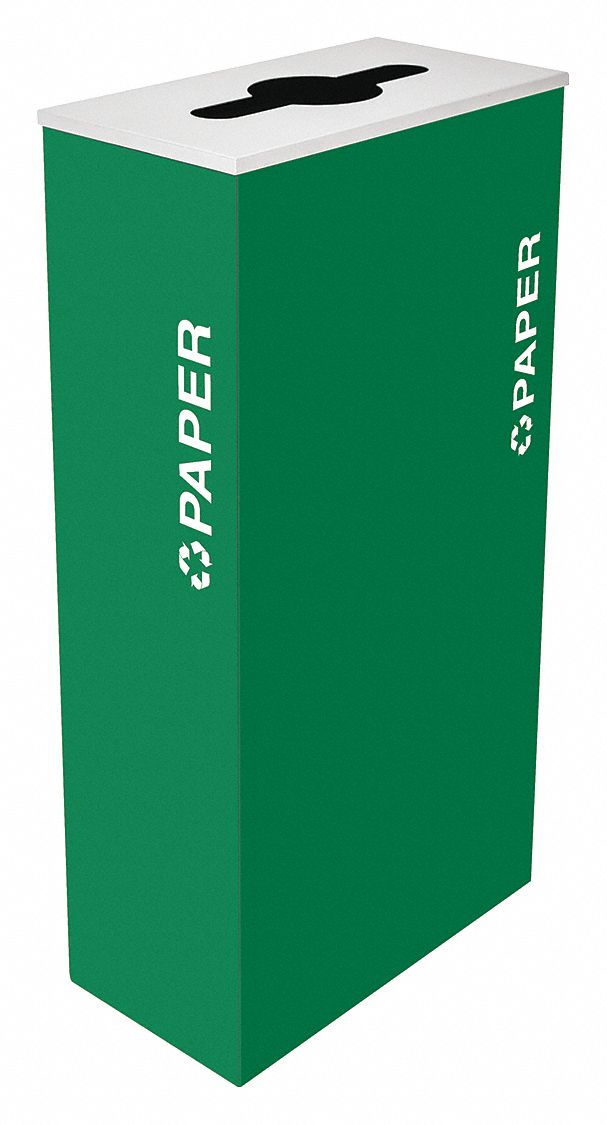 Recycling Can: Steel, 17 gal Container Capacity, Flat with Top Opening Top, Green, Paper