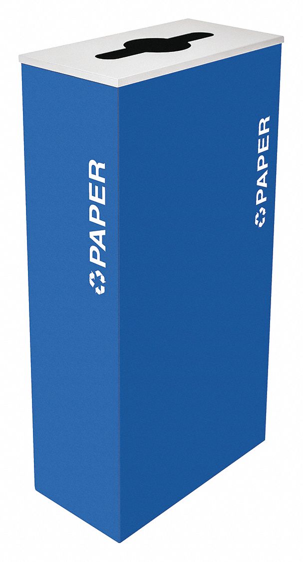 Recycling Can: Steel, 17 gal Container Capacity, Flat with Top Opening Top, Blue, Paper