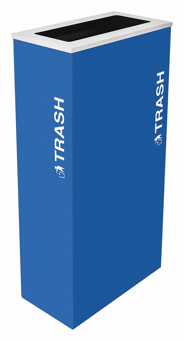 Trash Can: Steel, 17 gal Container Capacity, Flat with Top Opening Top, 9 1/2 in Overall Dp