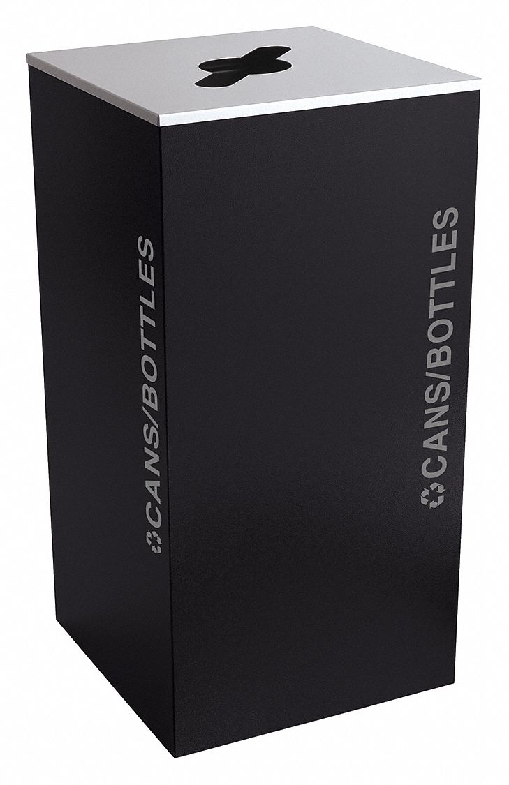 Recycling Can: Steel, 36 gal Container Capacity, Flat with Top Opening Top, Black