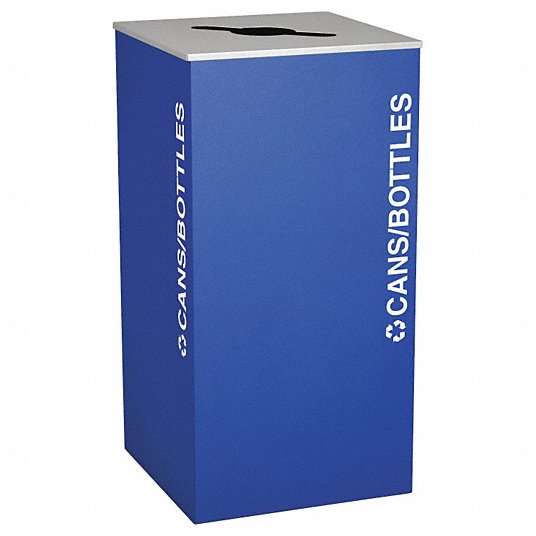 Recycling Can: Square, Steel, Bottles/Cans, Blue, 36 gal Capacity, 18 1/2 in Wd/Dia