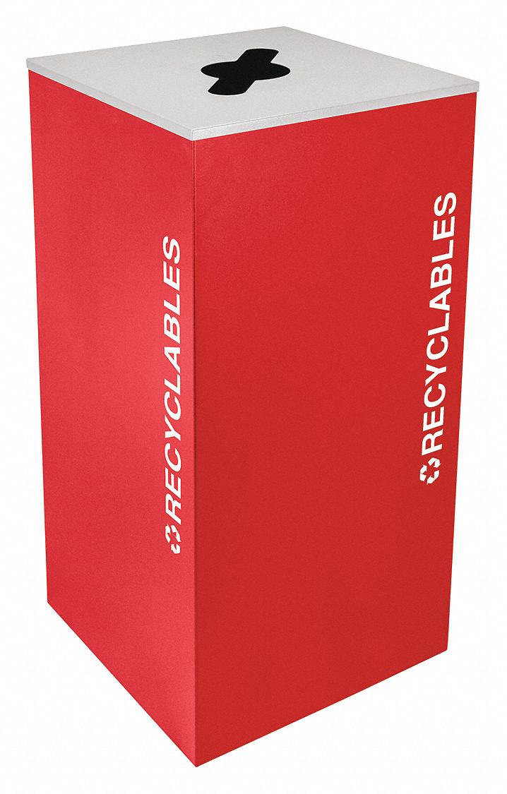 36 gal Square Recycling Can,  Metal,  Red