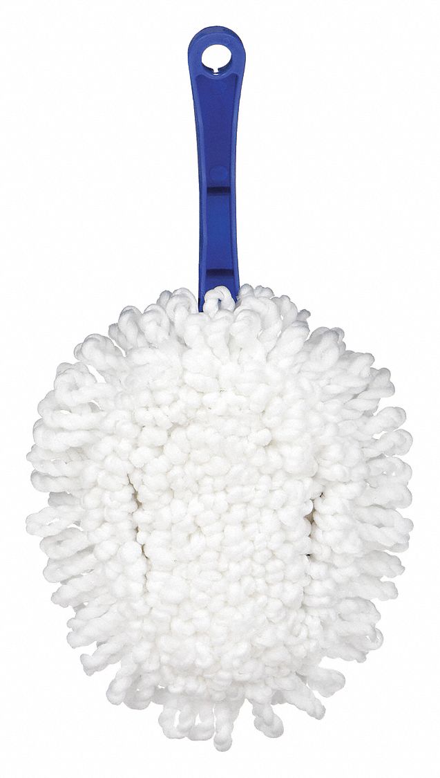Duster: 7 in Head Lg, 3 1/2 in Head Wd, White, Flex Handle