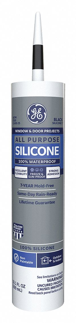 Ge Black Window And Door Sealant Silicone 10 1 Oz Cartridge 22n764 Ge312a Grainger