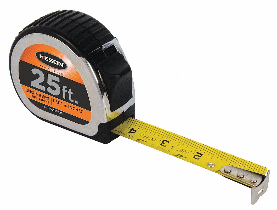 KESON 25 ft Steel Engineers Engineers Tape Measure, Black, Chrome
