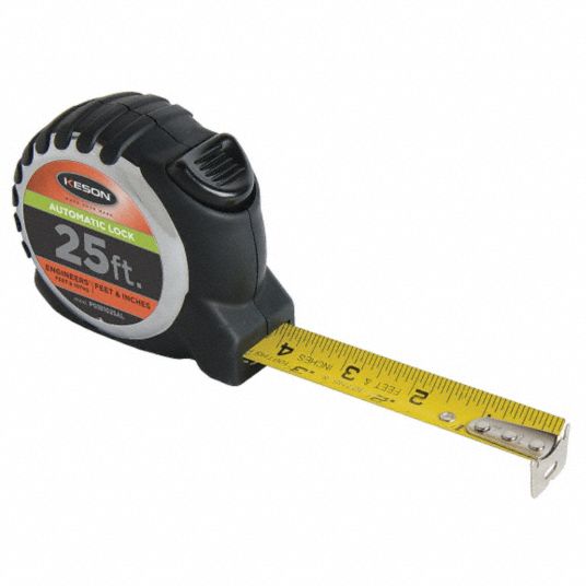 KESON 25 ft Steel Engineers Engineers Tape Measure, Black/Chrome