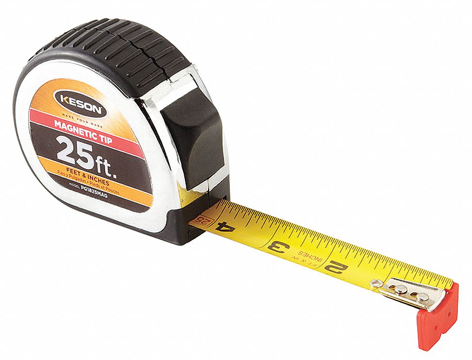 KESON 25 ft. Steel SAE Tip Tape Measure, Black/Chrome 22N864