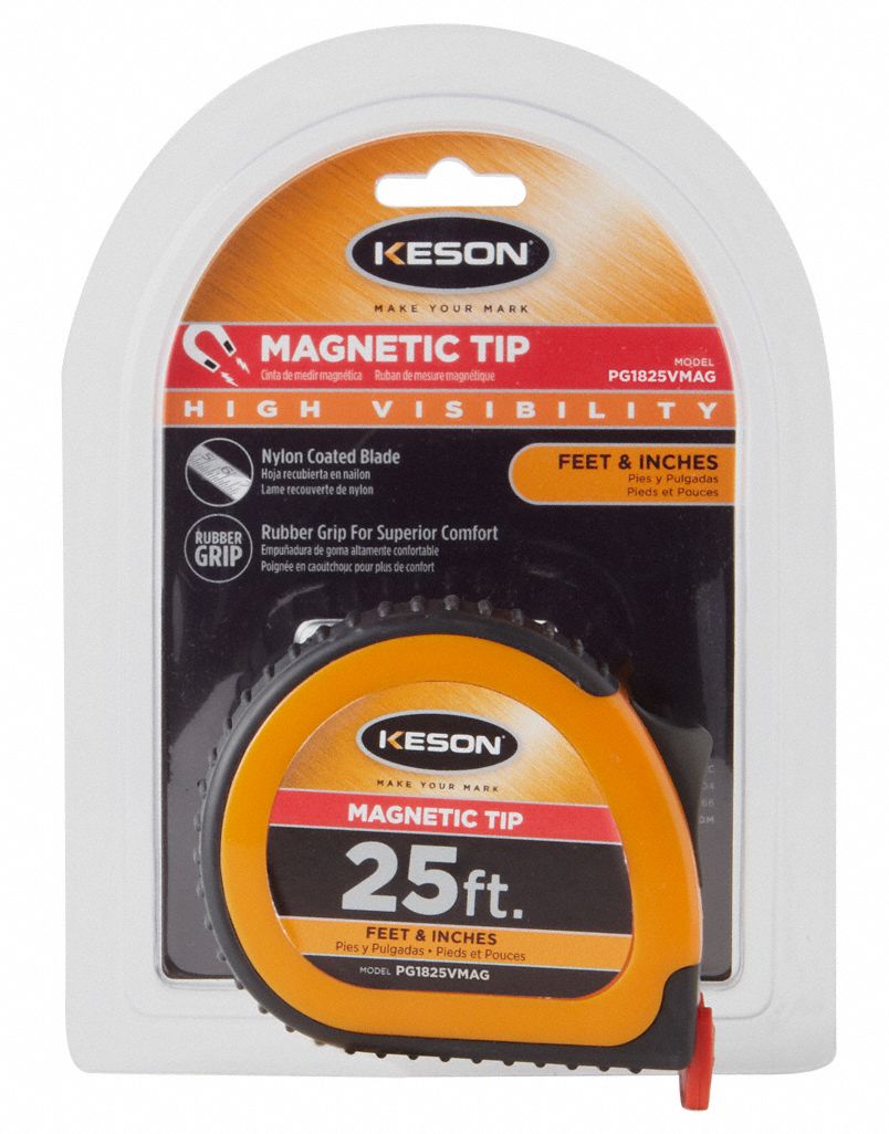 KESON Tip Tape Measure 25 ft Blade Lg, 1 in Blade Wd, in/ft