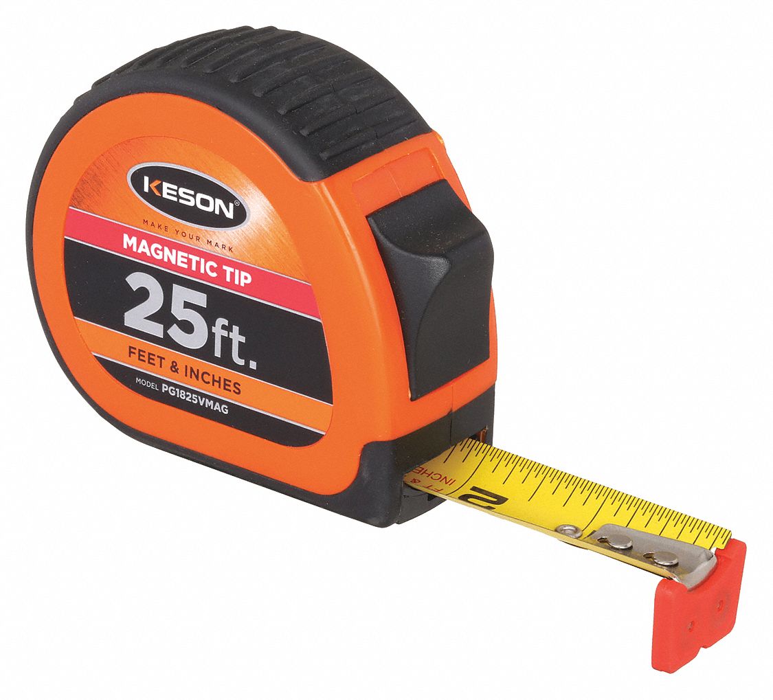 KESON, 25 ft Blade Lg, 1 in Blade Wd, Magnetic Tip Tape Measure ...