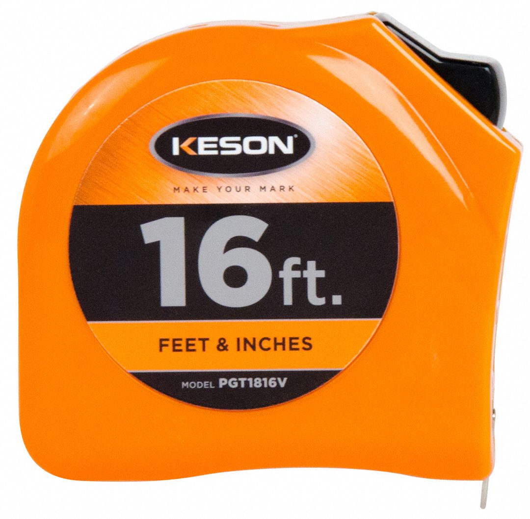 KESON Tape Measure 16 ft Blade Lg, 1 in Blade Wd, in/ft/Fractional