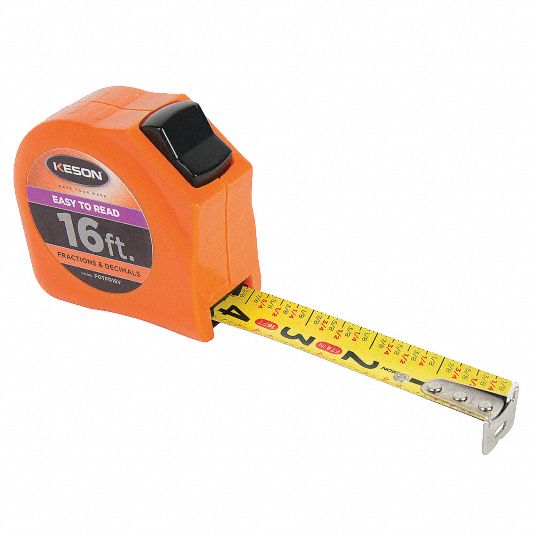 KESON Tape Measure 16 ft Blade Lg, 1 in Blade Wd, in/ft/Fractional