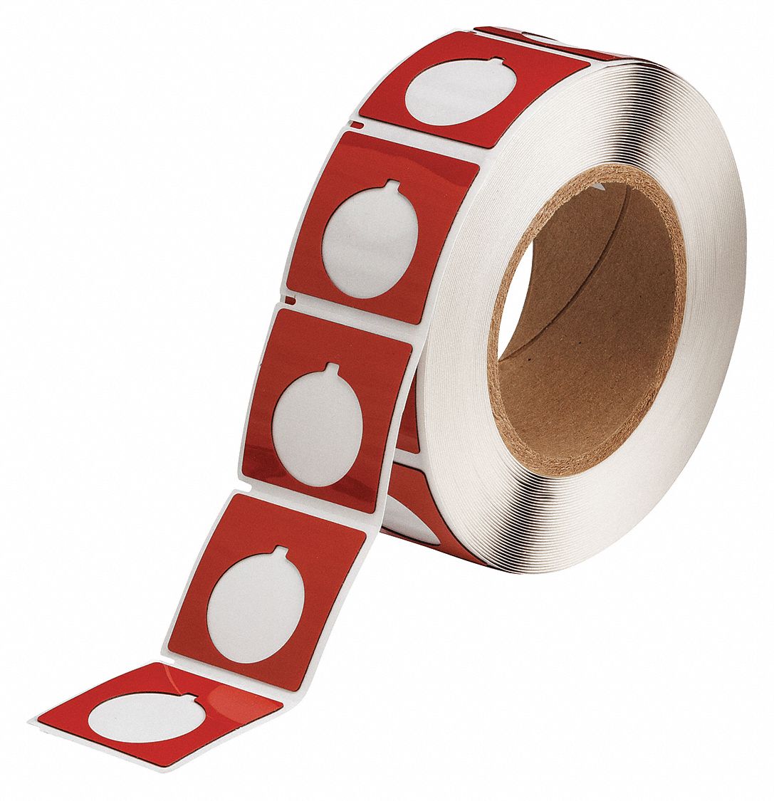Pre-Cut Label Stock Roll: 1 51/64 in x 1 51/64 in, Polyester, Red (Gloss), 250 Labels per Roll