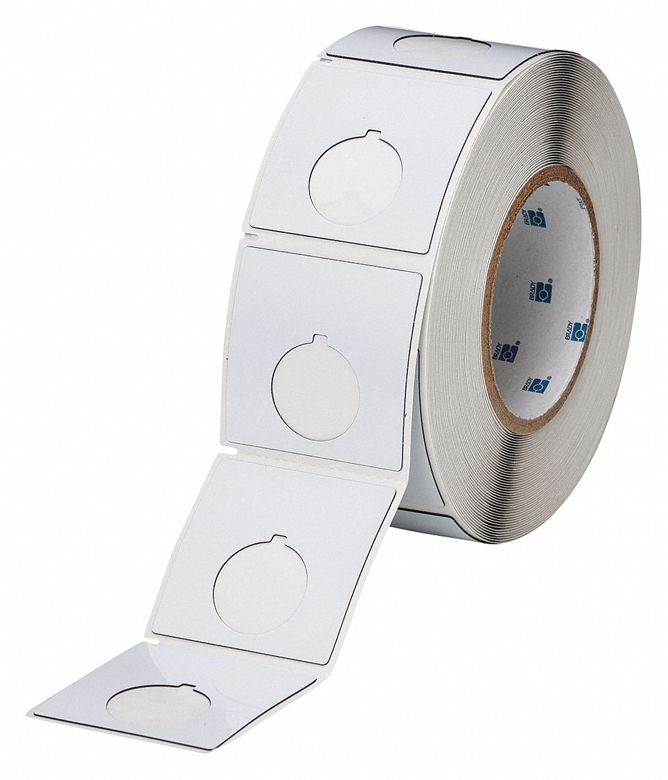 Pre-Cut Label Stock Roll: 2 13/32 in x 2 13/32 in, Polyester, White (Gloss), 250 Labels per Roll