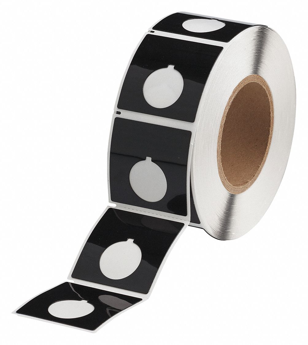 Pre-Cut Label Stock Roll: 2 13/32 in x 2 13/32 in, Polyester, Black (Gloss), 250 Labels per Roll