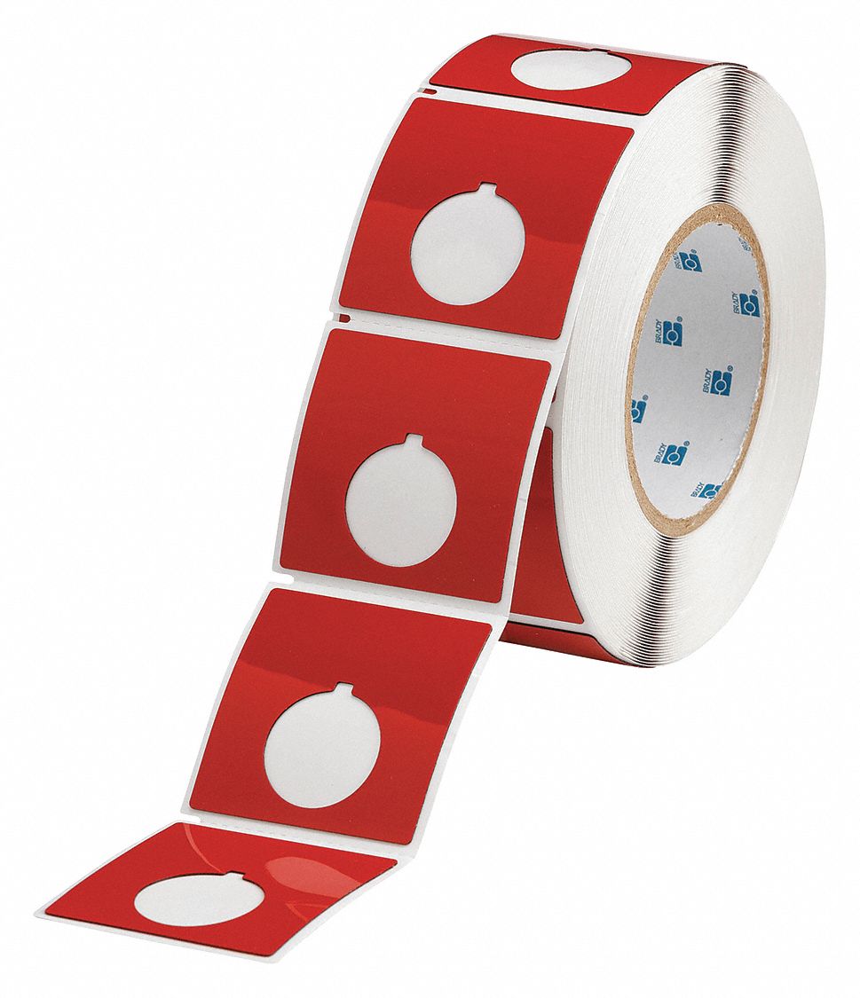 Pre-Cut Label Stock Roll: 2 13/32 in x 2 13/32 in, Polyester, Red (Gloss), 250 Labels per Roll