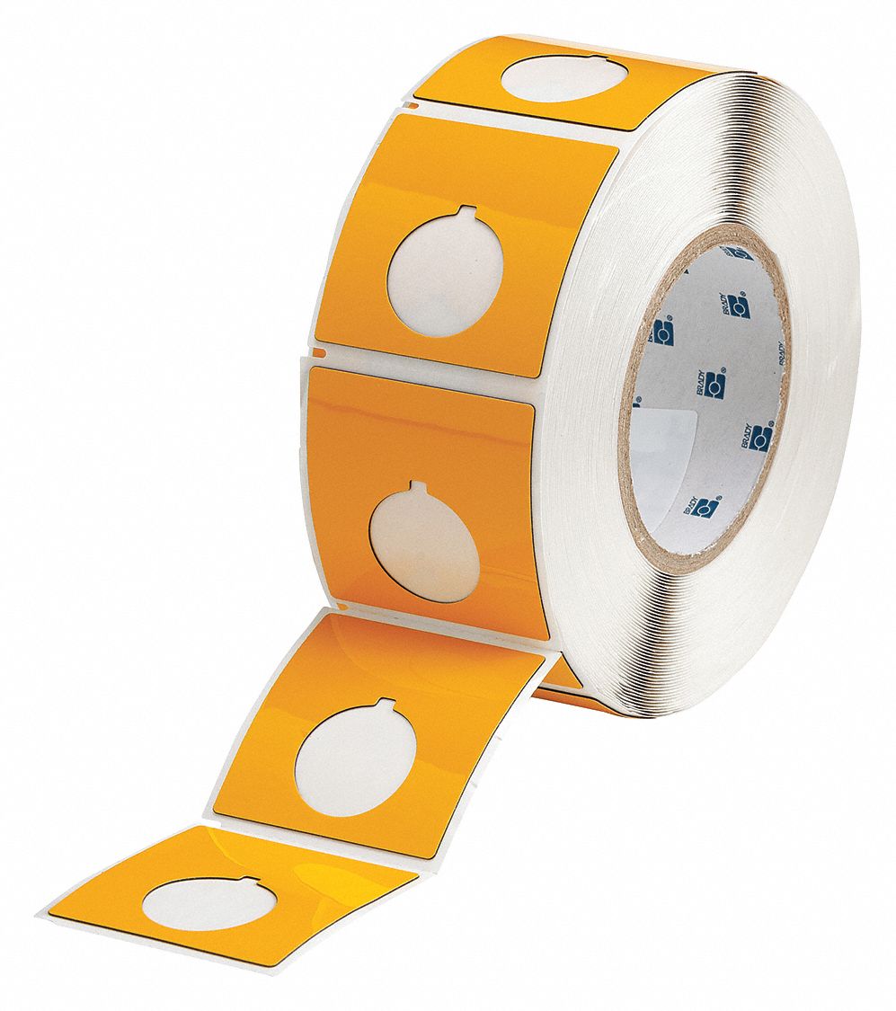 Pre-Cut Label Stock Roll: 2 13/32 in x 2 13/32 in, Polyester, Yellow (Gloss), 250 Labels per Roll