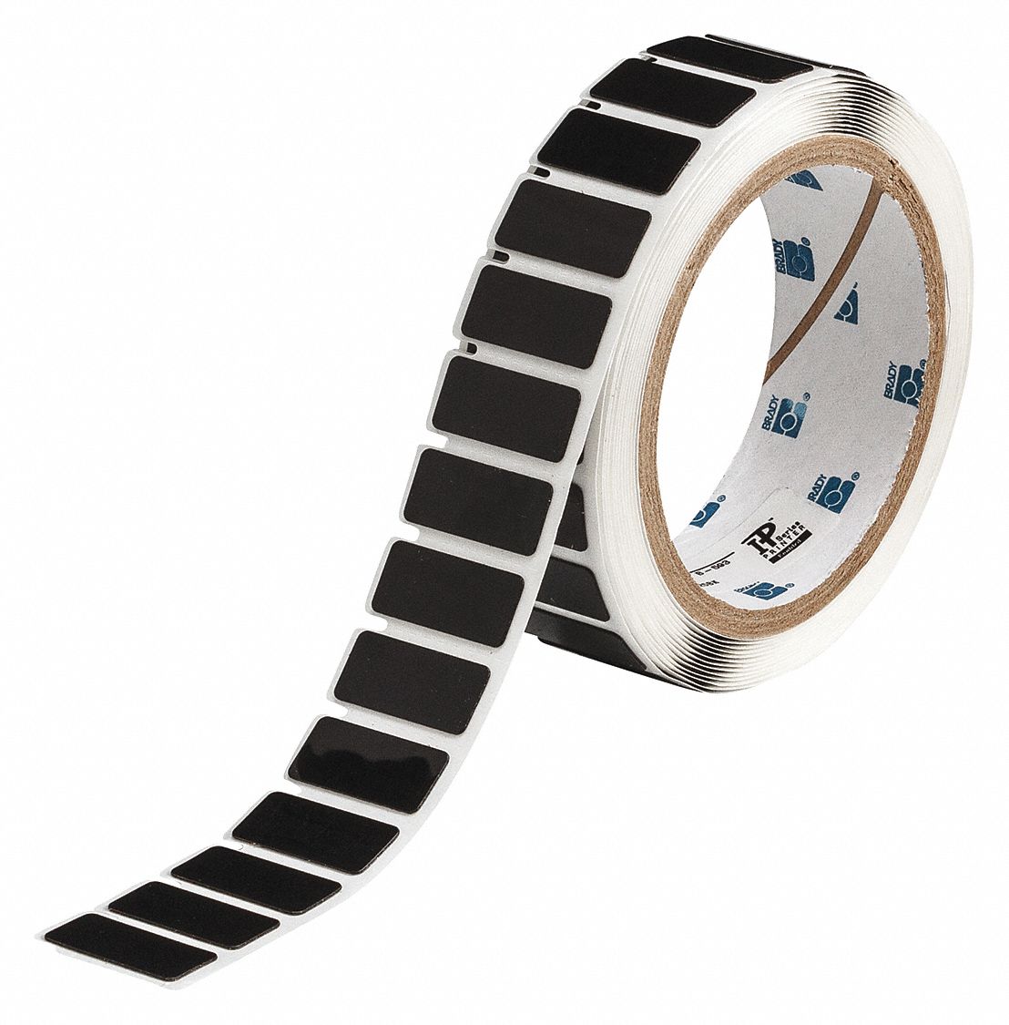 Pre-Cut Label Stock Roll: 31/64 in x 1 19/32 in, Polyester, Black (Gloss), 250 Labels per Roll