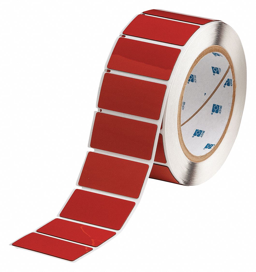 Pre-Cut Label Stock Roll: 1 in x 2 in, Polyester, Red (Gloss), 250 Labels per Roll