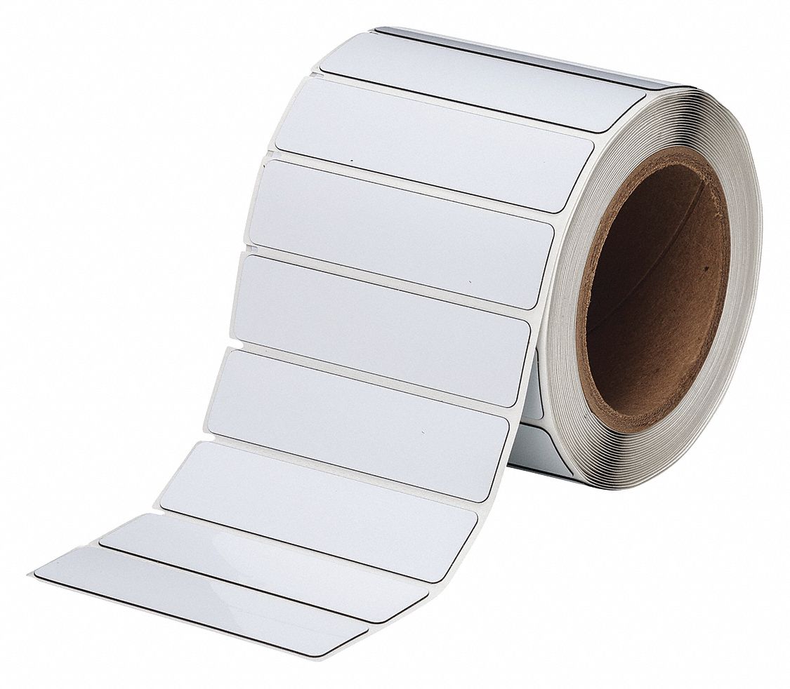 Pre-Cut Label Stock Roll: 1 in x 4 in, Polyester, White (Gloss), 250 Labels per Roll