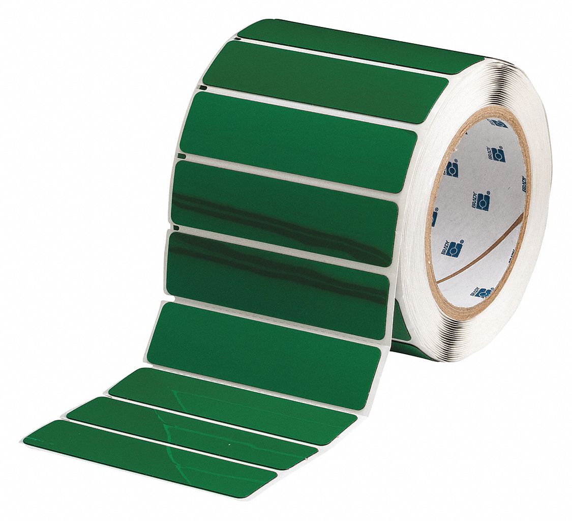 Pre-Cut Label Stock Roll: 1 in x 4 in, Polyester, Green (Gloss), 250 Labels per Roll