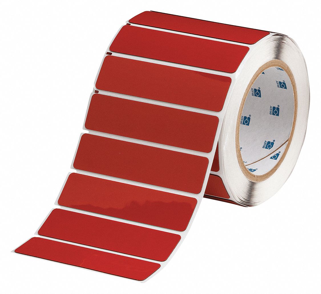 Pre-Cut Label Stock Roll: 1 in x 4 in, Polyester, Red (Gloss), 250 Labels per Roll