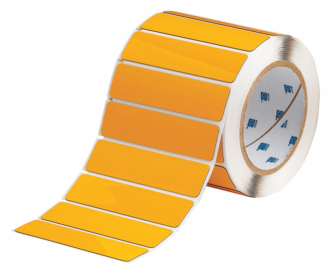 Pre-Cut Label Stock Roll: 1 in x 4 in, Polyester, Yellow (Gloss), 250 Labels per Roll