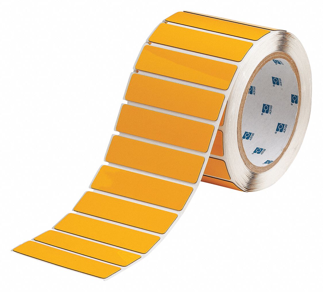 Pre-Cut Label Stock Roll: 3/4 in x 3 in, Polyester, Yellow (Gloss), 250 Labels per Roll