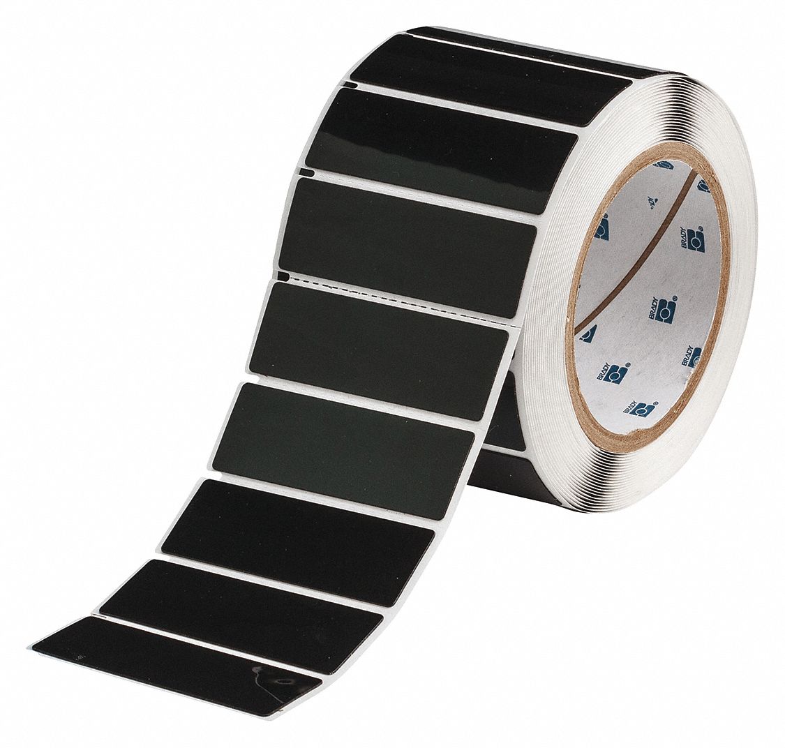 Pre-Cut Label Stock Roll: 1 in x 3 in, Polyester, Black (Gloss), 250 Labels per Roll