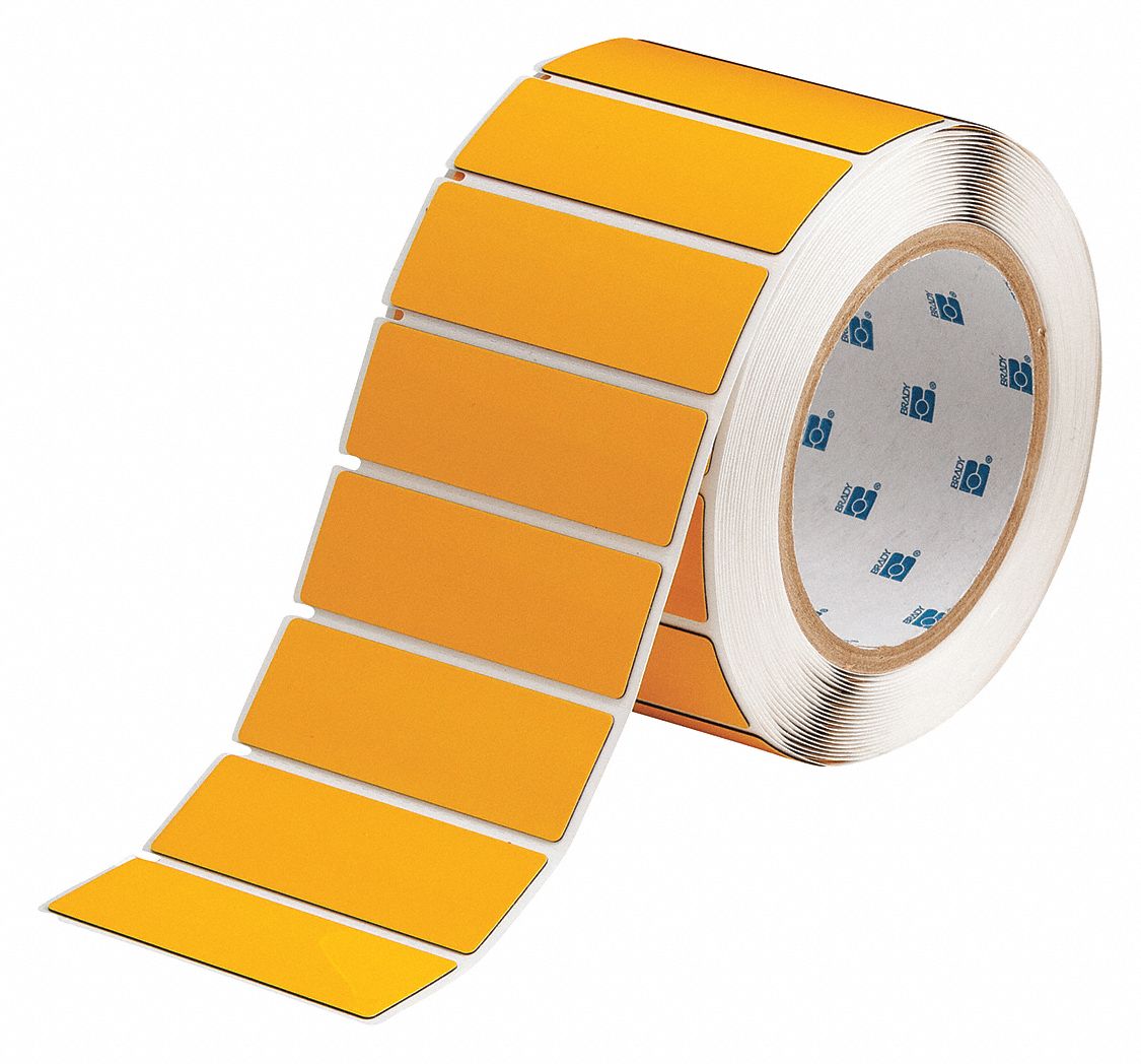 Pre-Cut Label Stock Roll: 1 in x 3 in, Polyester, Yellow (Gloss), 250 Labels per Roll