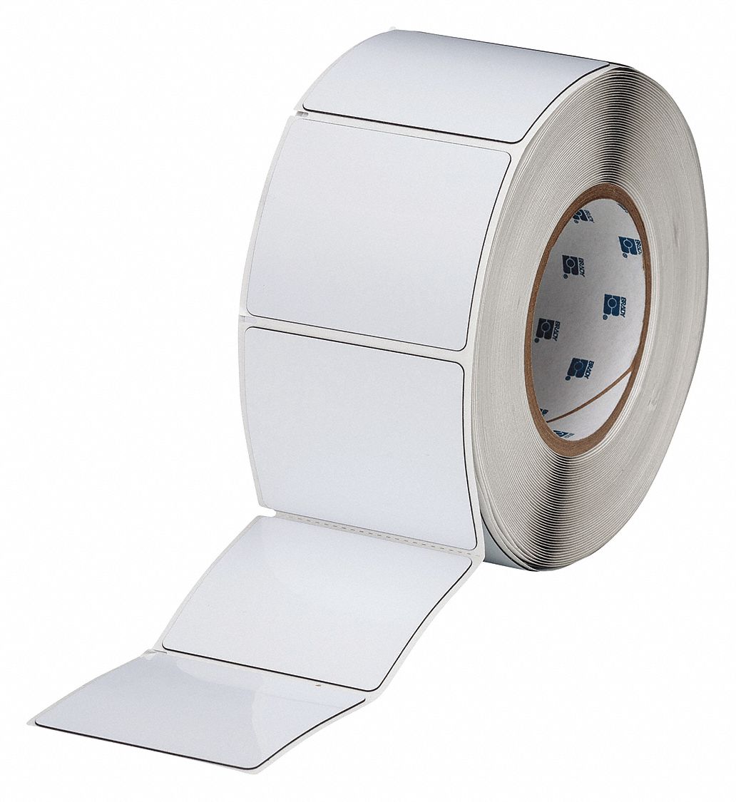 Pre-Cut Label Stock Roll: 2 1/2 in x 3 in, Polyester, White (Gloss), 250 Labels per Roll