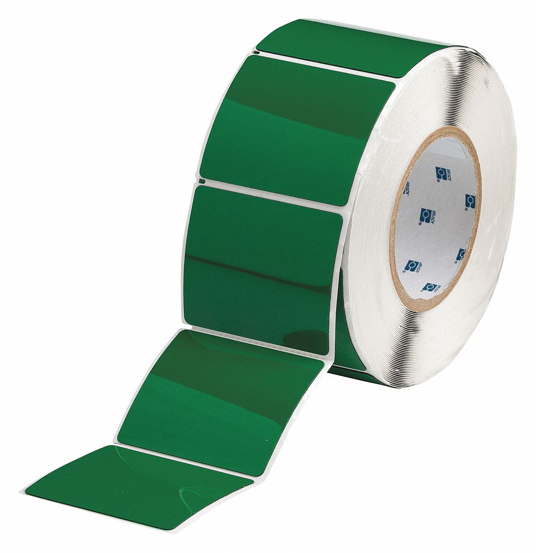 Pre-Cut Label Stock Roll: 2 1/2 in x 3 in, Polyester, Green (Gloss), 250 Labels per Roll