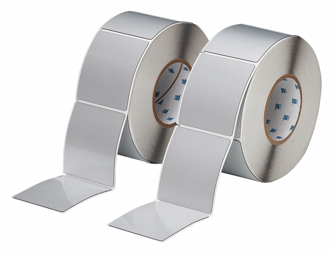 Pre-Cut Label Stock Roll: 3 1/2 in x 3 in, Polyester, Silver (Gloss), 250 Labels per Roll