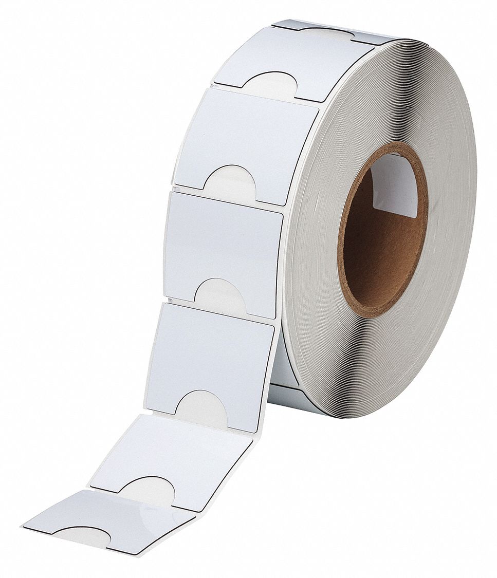 Pre-Cut Label Stock Roll: 2 in x 2 13/32 in, Polyester, White (Gloss), 500 Labels per Roll