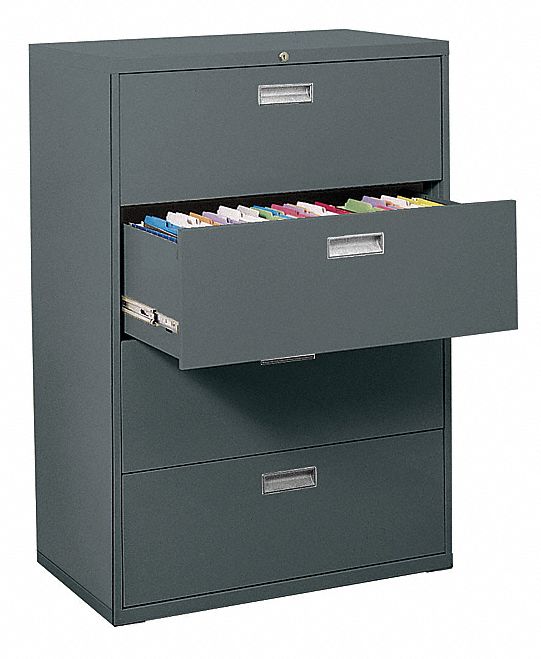 SANDUSKY, 4 Drawers or Bins, Charcoal, Lateral File Cabinet - 22ND48 ...