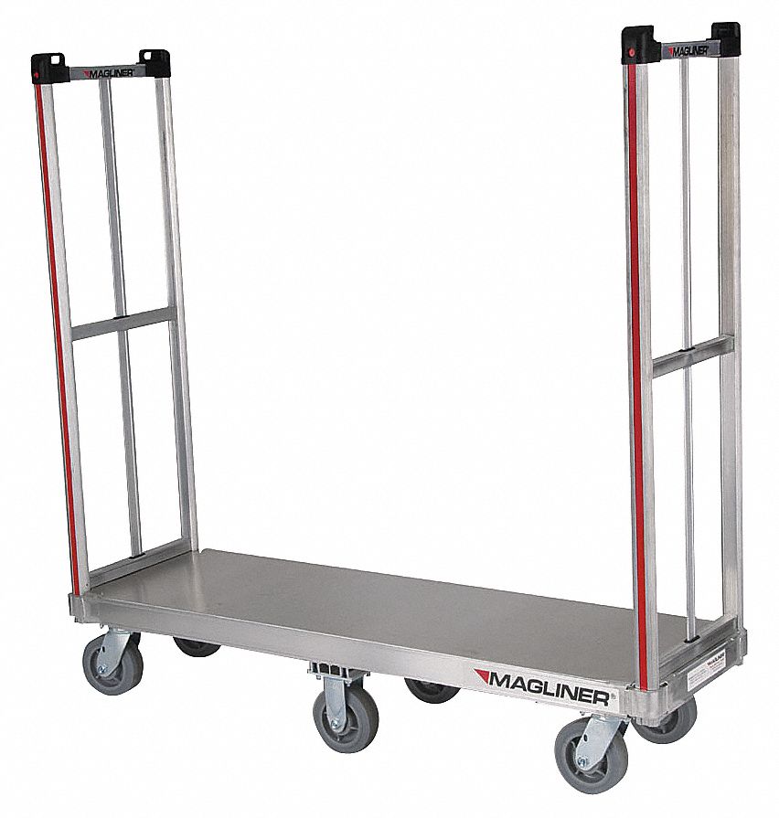 Narrow Aluminum-Deck Platform Truck: 1, 800 lb Load Capacity, 60 in x 18 in x 13 in, Rubber
