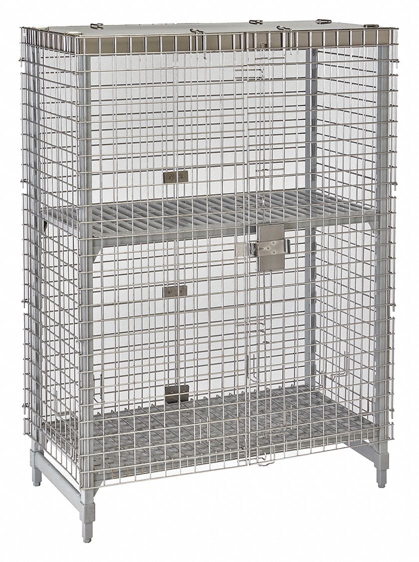 Security Cage Unit: Premium, Solid, 64 1/2 in Ht, 26 3/4 in Dp, 50 1/4 in Lg, Silver