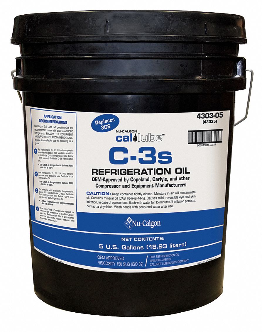 NUCALGON Refrigeration Lubricant, Mineral Oil, 5 gal Container Size