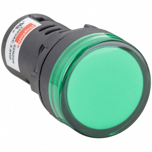 Raised Indicator Light: Green, M3.5 Screw, LED, 240V AC, Nylon Body With  Polycarbonate Lens