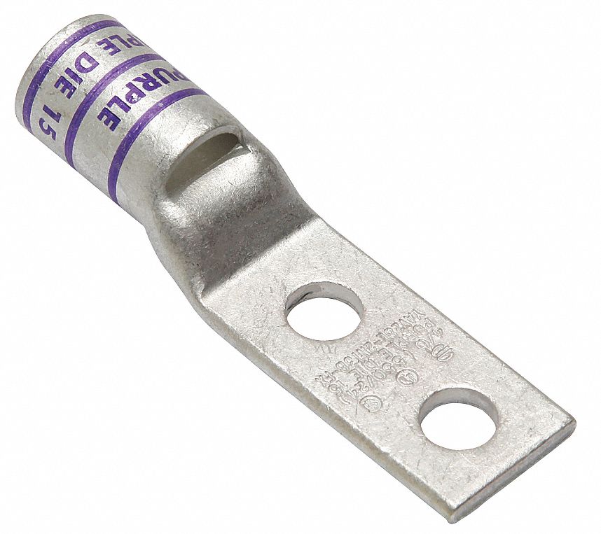 Compression Lug: For 4/0 AWG, Stranded Wire, 3/8 in Stud Size, Std, Copper Barrel