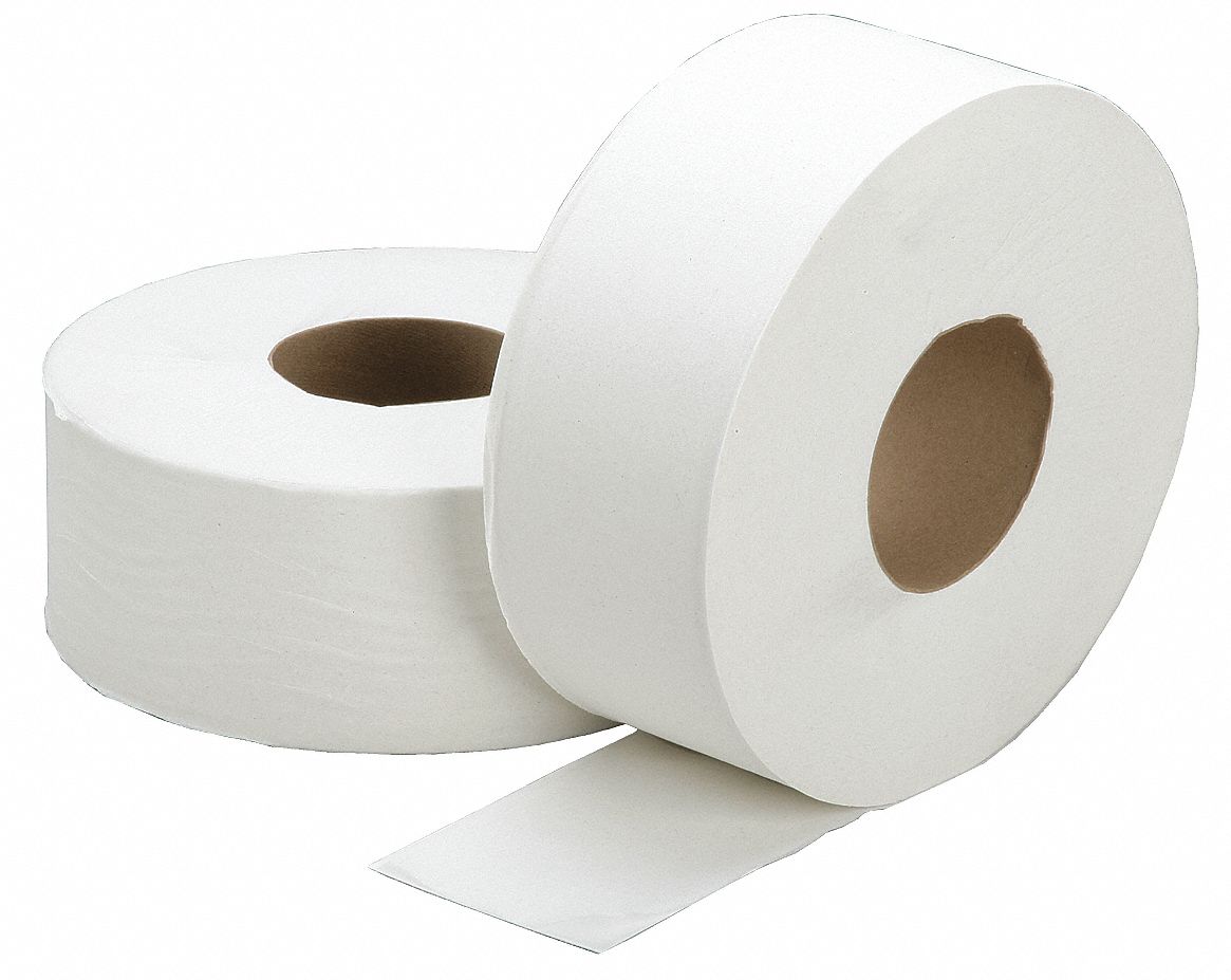 TOILET PAPER ROLL, JUMBO CORE, 1 PLY, CONTINUOUS, ROLL LENGTH 2000 FT, WHITE, 12 PK