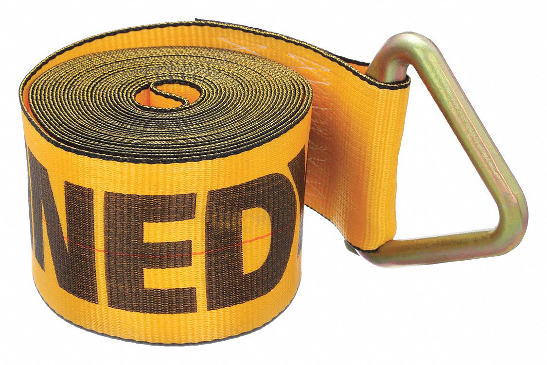 WINCH STRAP, D-RING, GEN PURPOSE WEBBING, 4 IN OVERALL W, 5,400 LB WORKING LOAD LIMIT, YELLOW