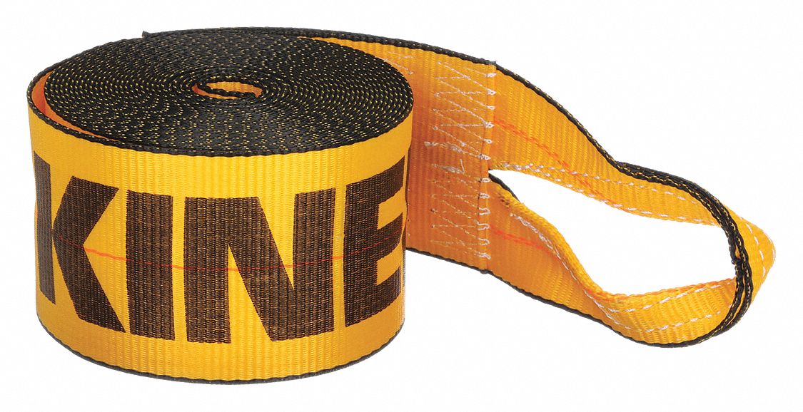 Winch Strap: Sewn-Eye, Gen Purpose Webbing, 4 in Overall Wd, 5, 000 lb Working Load Limit, Yellow