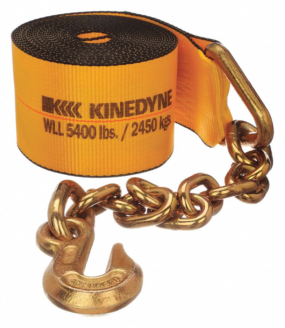 WINCH STRAP, CHAIN EXTENSION GRAB-HOOK, GEN PURPOSE WEBBING, 4 IN OVERALL W, YELLOW
