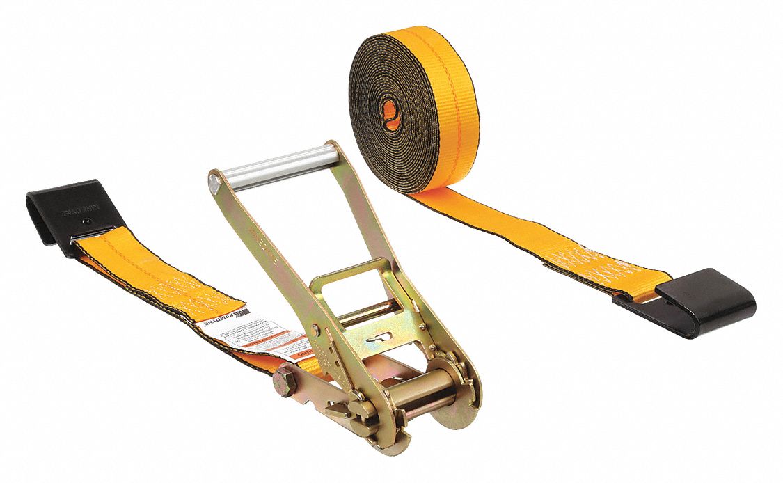RATCHET STRAP, RATCHET, FLAT-HOOK, GEN PURPOSE, 2 IN W, 3,335 LB WLL, YELLOW, 30 FT L