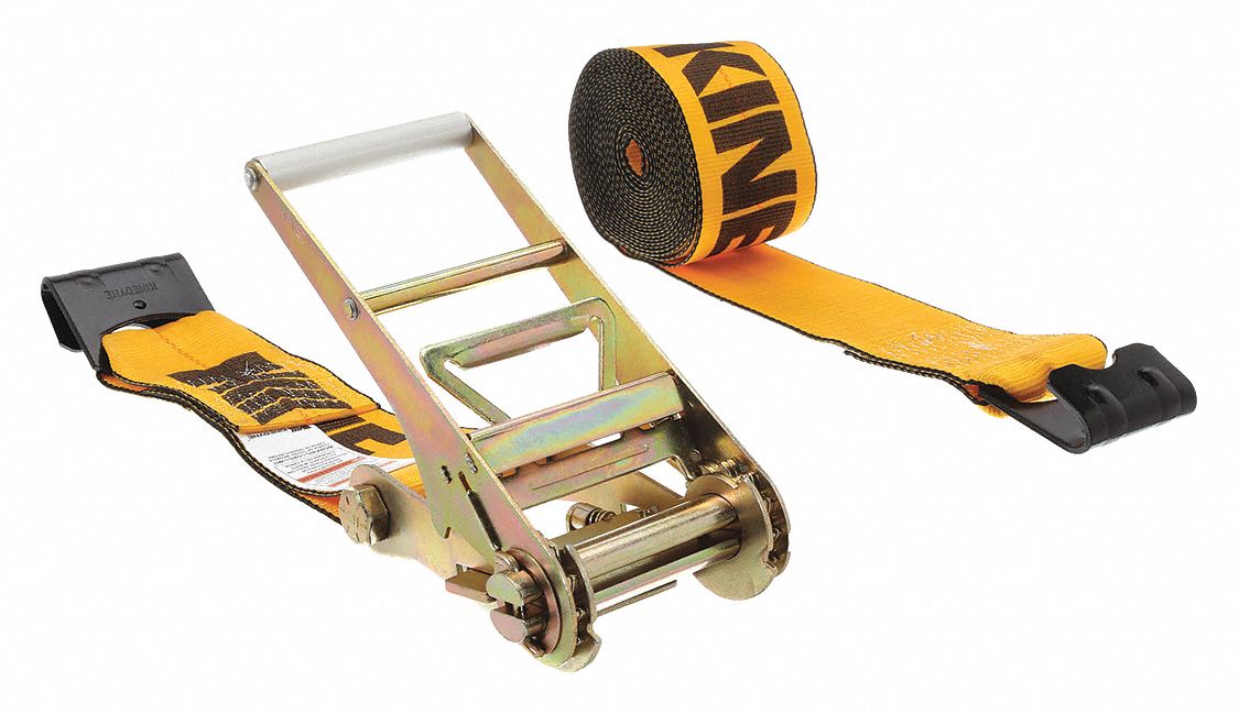 RATCHET STRAP, RATCHET, FLAT-HOOK, GEN PURPOSE, 3 IN W, 5,400 LB WLL, YELLOW, 27 FT L