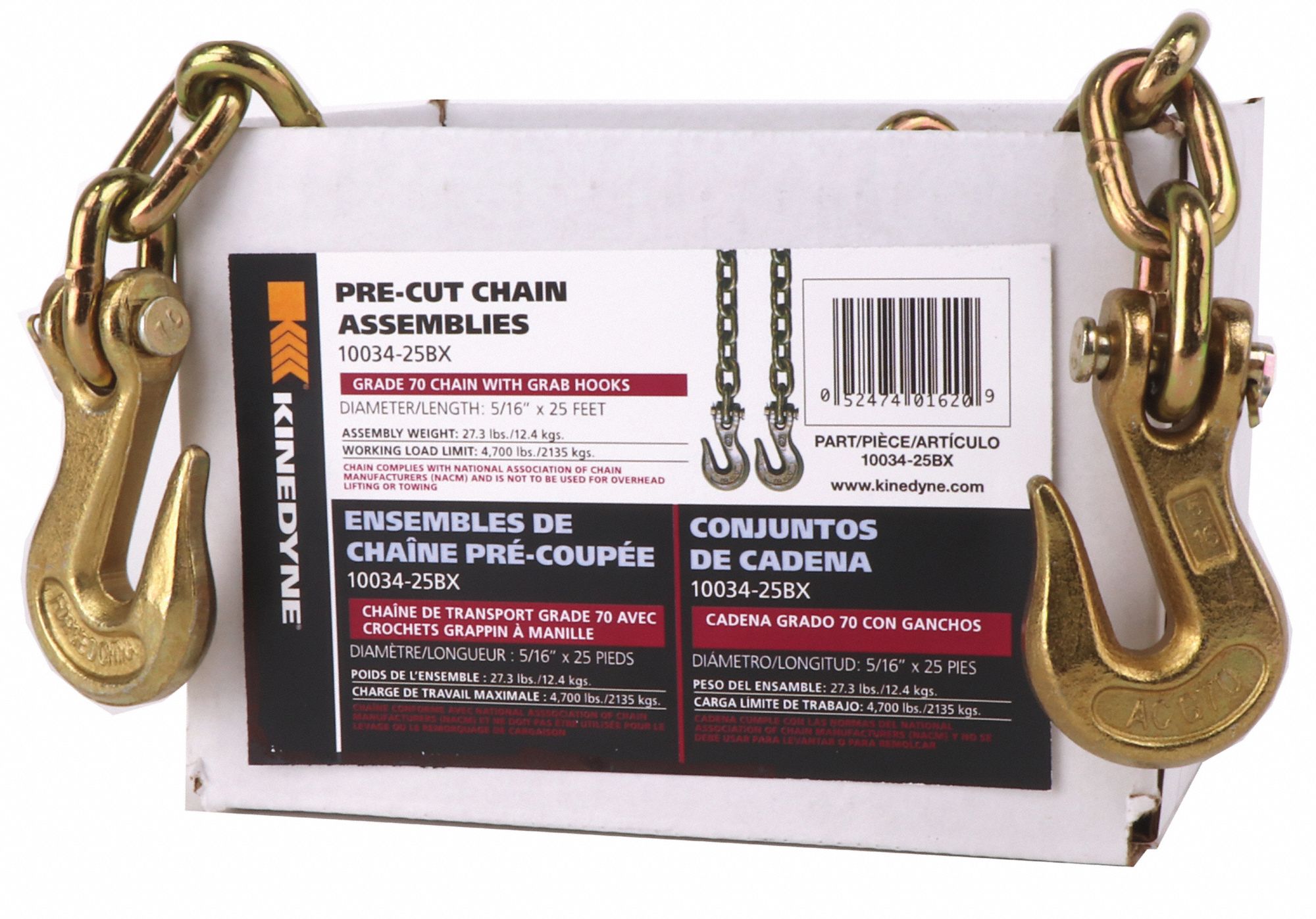 KINEDYNE Transport Chain, 4700 Lb, 25 Ft x 5/16 In. 22P60210034