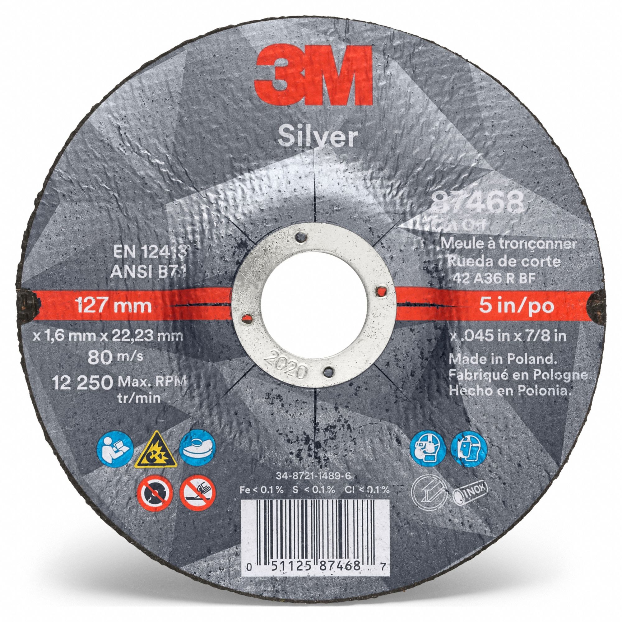 3M, Type 27, 5 in x 0.045 in x 7/8 in, Depressed Center CutOff Wheel