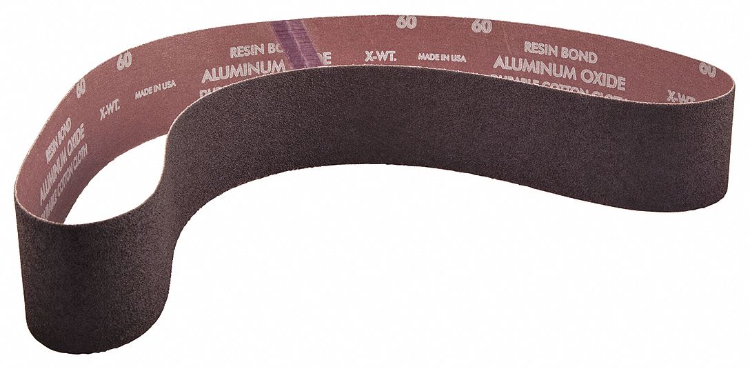 Sanding Belt: 2 1/2 in W x 48 in L, Aluminum Oxide, 60 Grit, X Wt Cotton Backing