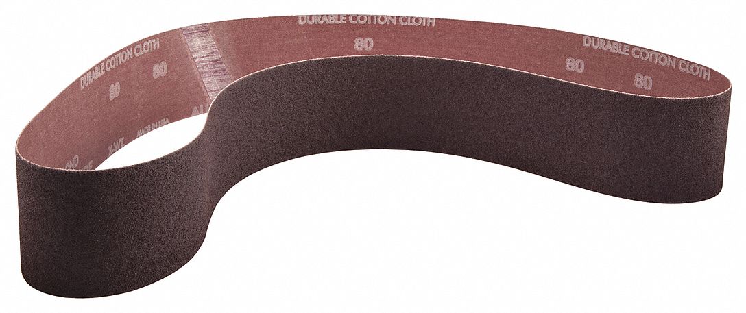 Sanding Belt: 2 1/2 in W x 48 in L, Aluminum Oxide, 80 Grit, X Wt Cotton Backing