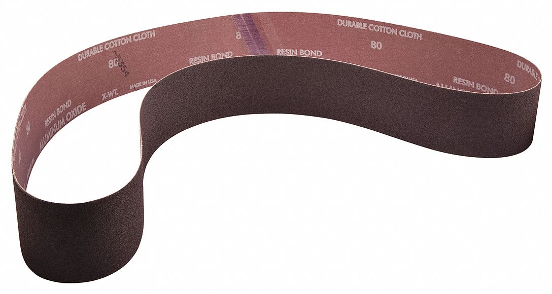 Sanding Belt: 2 1/2 in W x 60 in L, Aluminum Oxide, 100 Grit, X Wt Cotton Backing